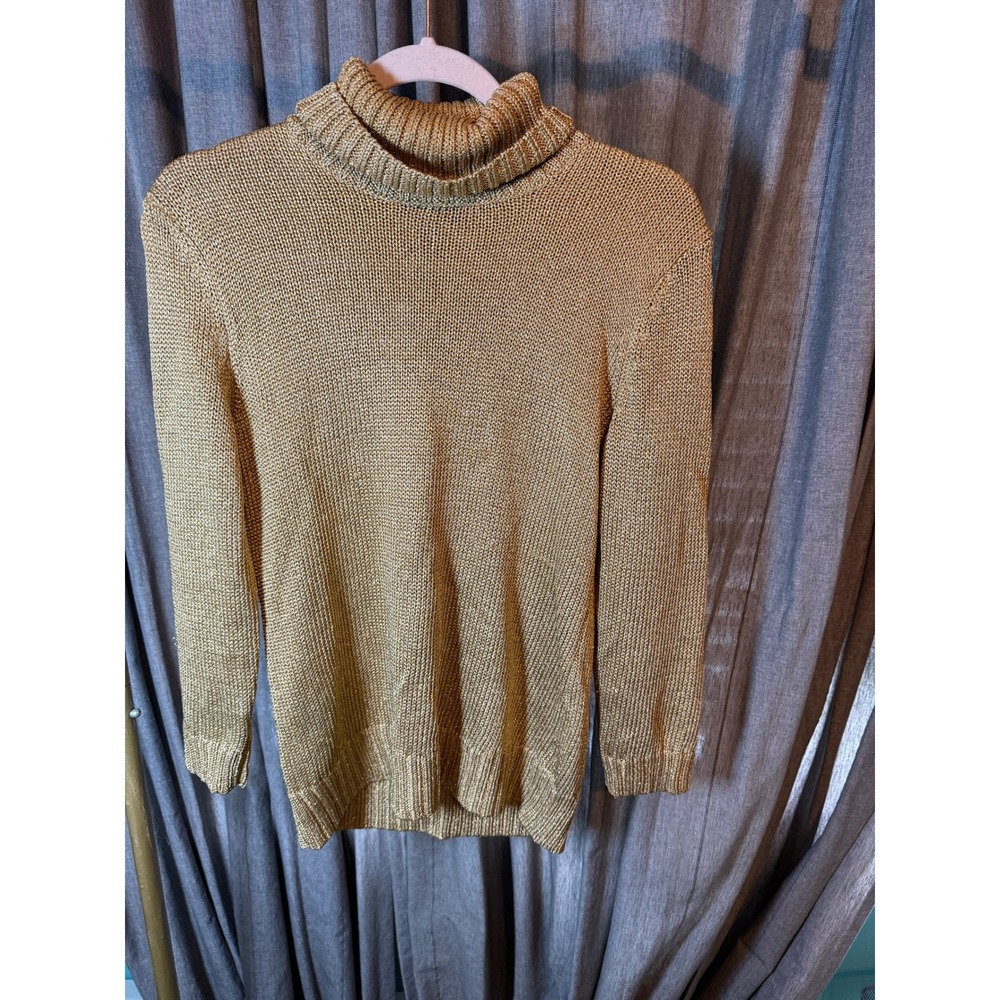 Lauren Ralph‎ Lauren Gold Metallic Knit Turtleneck Sweater Womens Medium Lurex